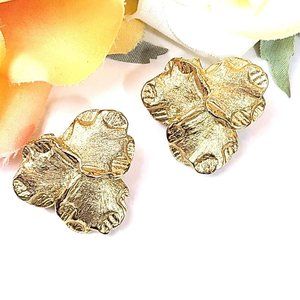 Marcel Boucher Earrings Signed Marboux (30s-50s) Floral Motif Brushed Metal